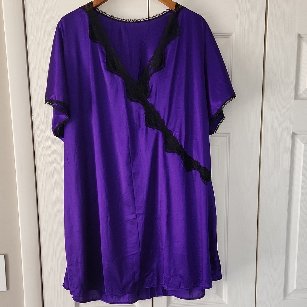 Vintage Colesce Couture Lingerie Purple Nightgown with Black Lace Trim